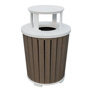Amish Poly Outdoor Trash Can with Lid in Brazilian Walnut & White