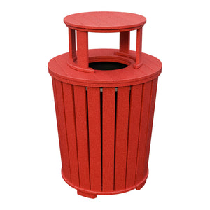 Amish Poly Outdoor Trash Can with Lid in Cardinal Red
