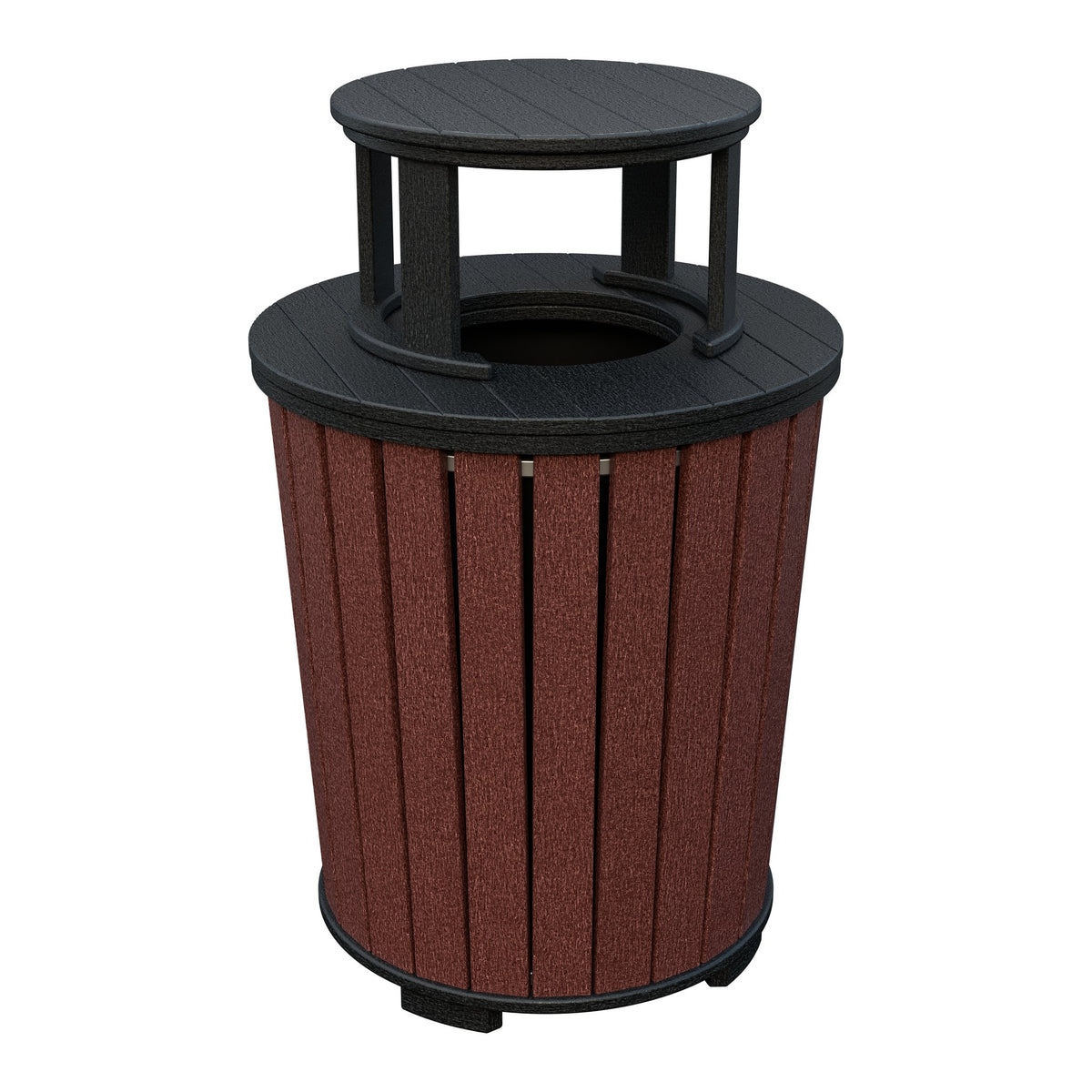 Amish Poly Outdoor Trash Can with Lid in Cherrywood & Black