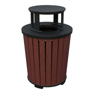 Amish Poly Outdoor Trash Can with Lid in Cherrywood & Black