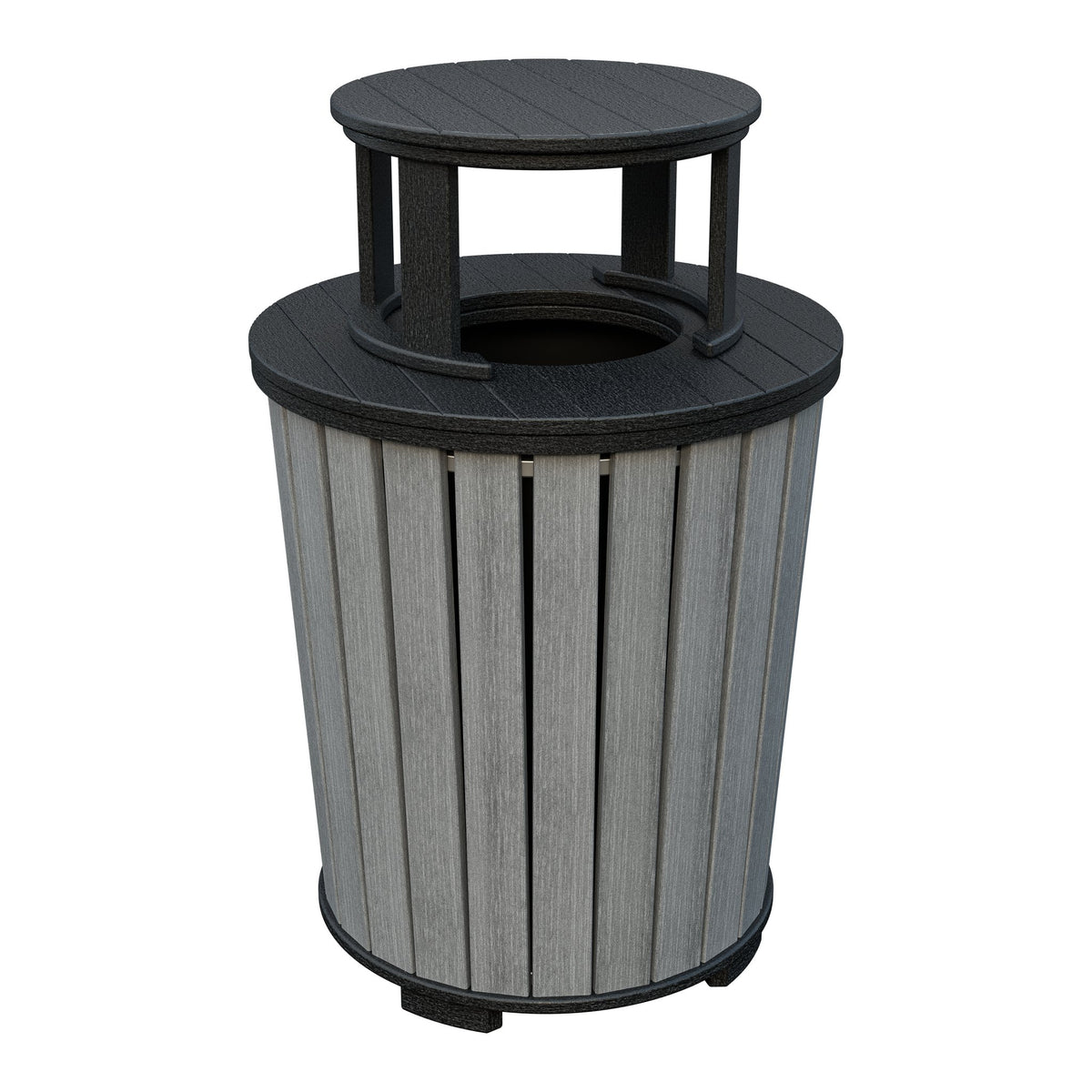 Amish Poly Outdoor Trash Can with Lid in Driftwood Gray & Black