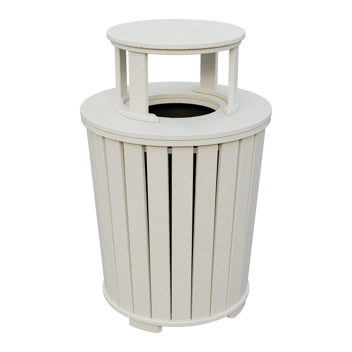 Amish Poly Outdoor Trash Can with Lid in Ivory