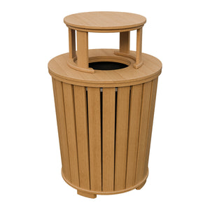 Amish Poly Outdoor Trash Can with Lid in Natural Teak