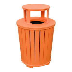 Amish Poly Outdoor Trash Can with Lid in Bright Orange
