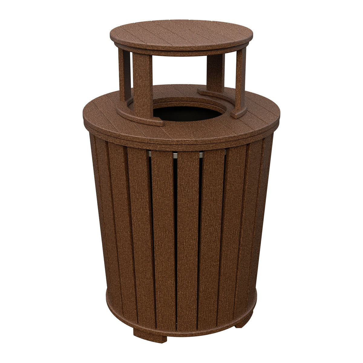 Amish Poly Outdoor Trash Can with Lid in Tudor Brown