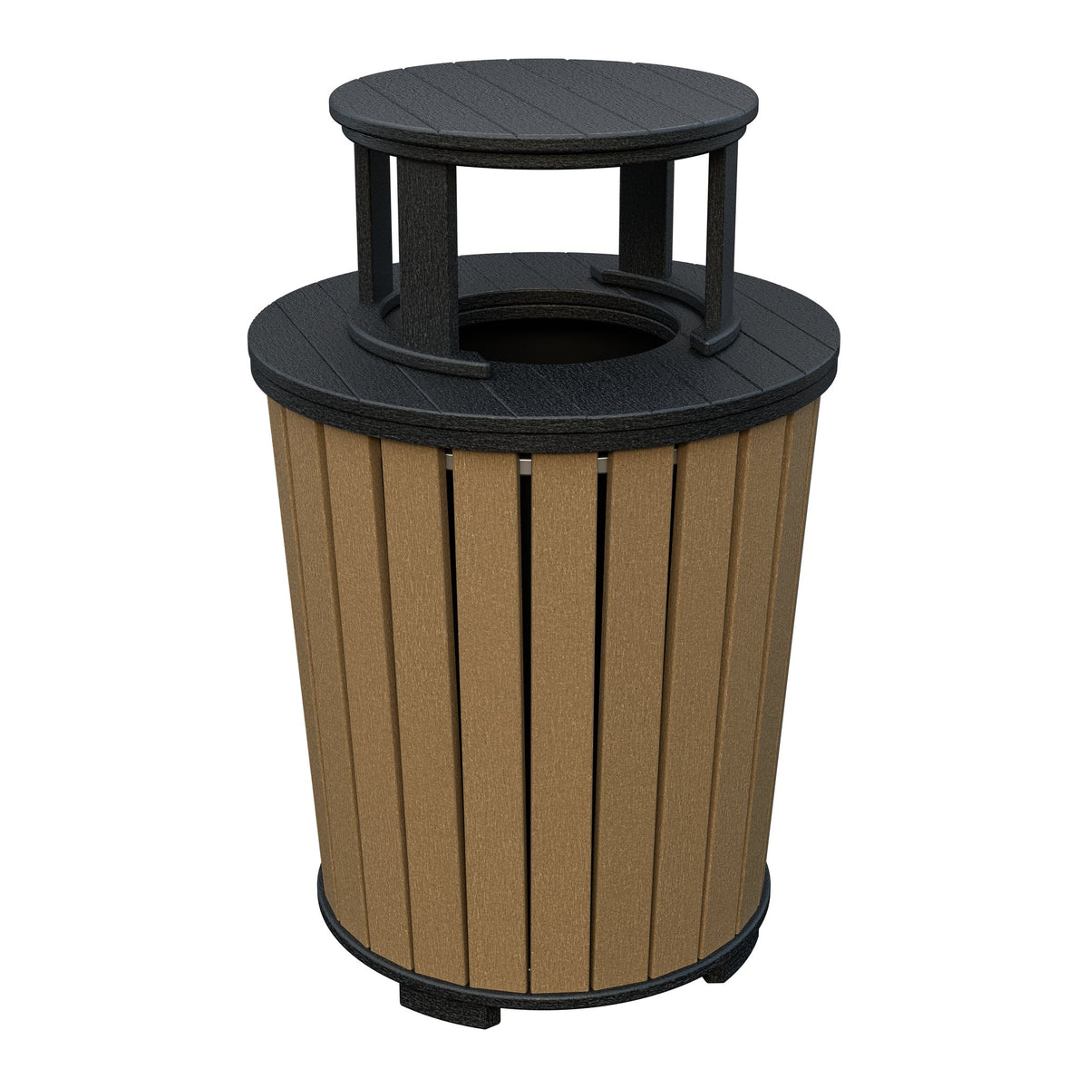 Amish Poly Outdoor Trash Can with Lid in Weathered Wood & Black
