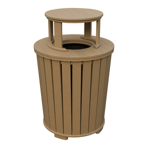 Amish Poly Outdoor Trash Can with Lid in Weathered Wood