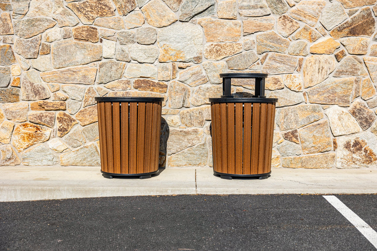 Amish Poly Outdoor Trash Can with Lid lifestyle photo