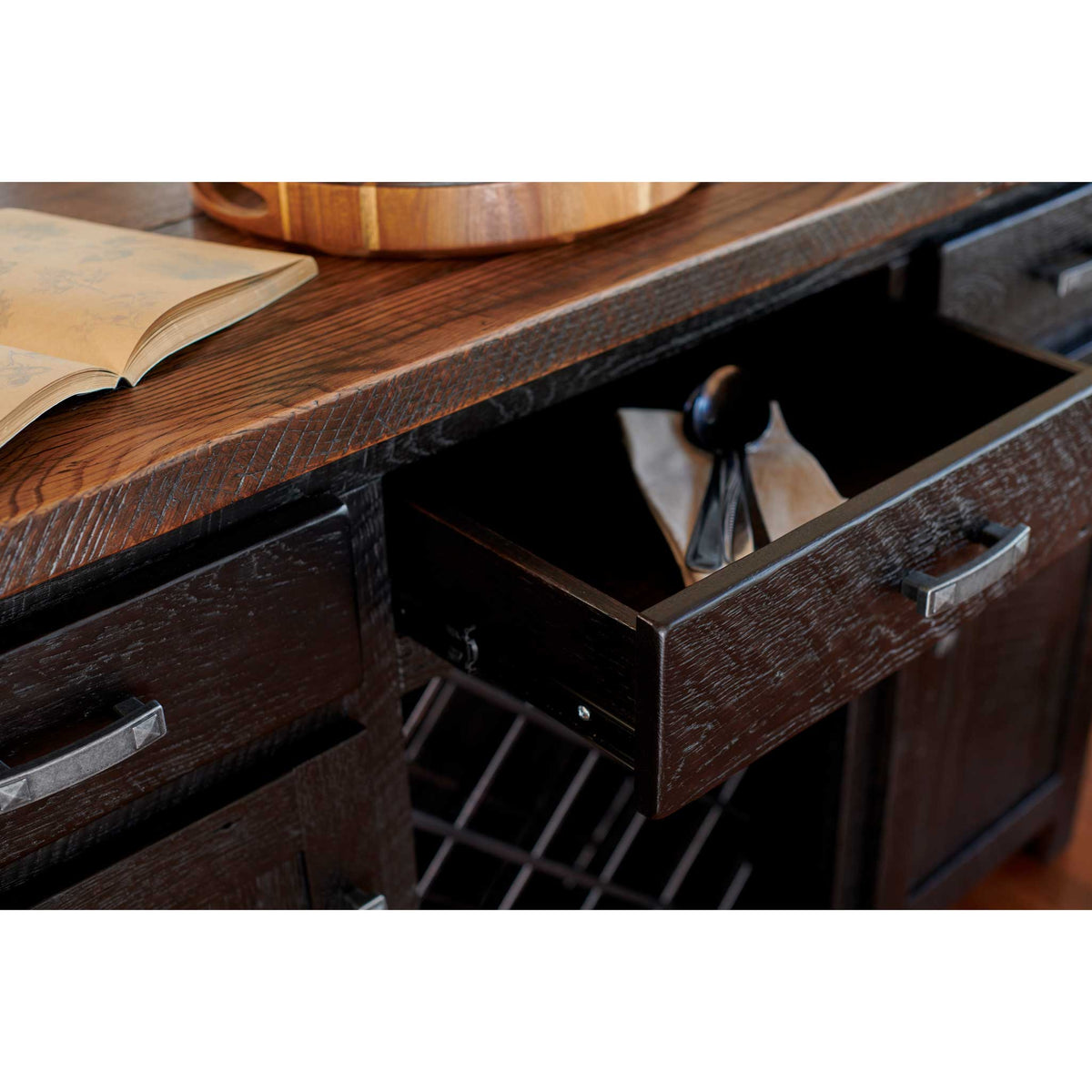 Amish Malone Rustic Barnwood Server with Wine Rack