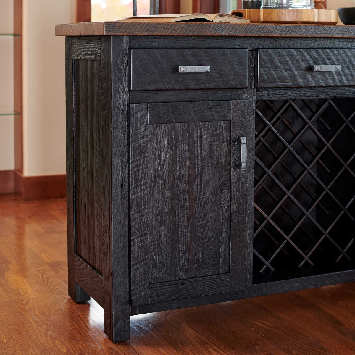 Amish Malone Rustic Barnwood Server with Wine Rack