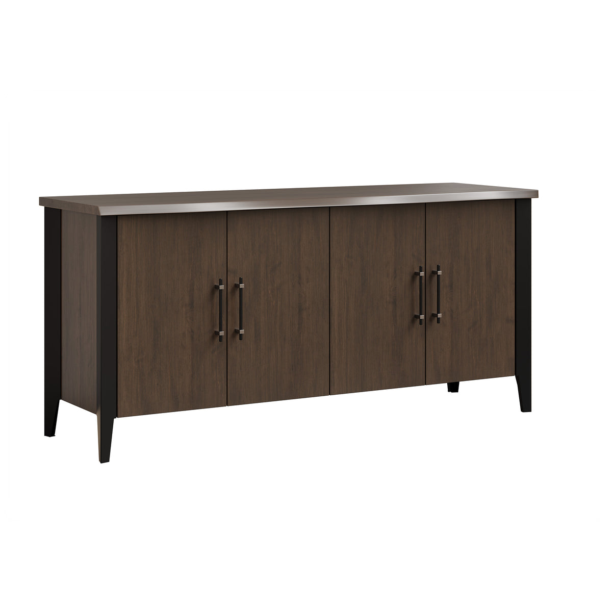 Wooden cabinet with three doors on a white background