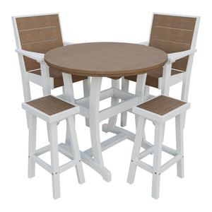 Amish Coastal Modern 5pc Patio Bar Set: Table, 2 Bar Chairs & 2 Barstools in Antique Mahogany & White