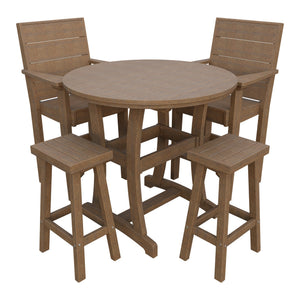 Amish Coastal Modern 5pc Patio Bar Set: Table, 2 Bar Chairs & 2 Barstools in Antique Mahogany