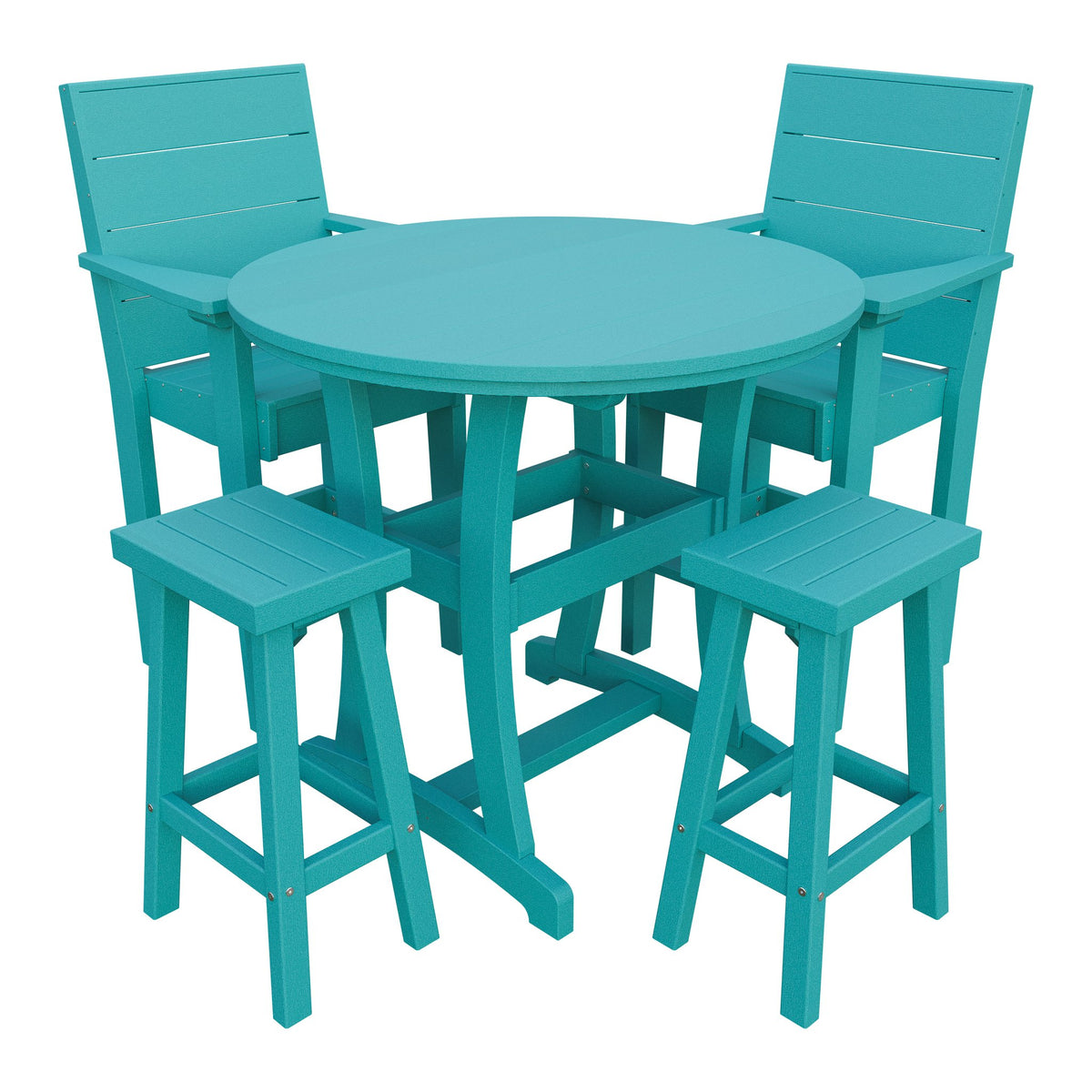 Amish Coastal Modern 5pc Patio Bar Set: Table, 2 Bar Chairs & 2 Barstools in Aruba Blue