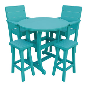 Amish Coastal Modern 5pc Patio Bar Set: Table, 2 Bar Chairs & 2 Barstools in Aruba Blue