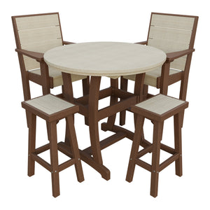 Amish Coastal Modern 5pc Patio Bar Set: Table, 2 Bar Chairs & 2 Barstools in Birchwood & Tudor Brown