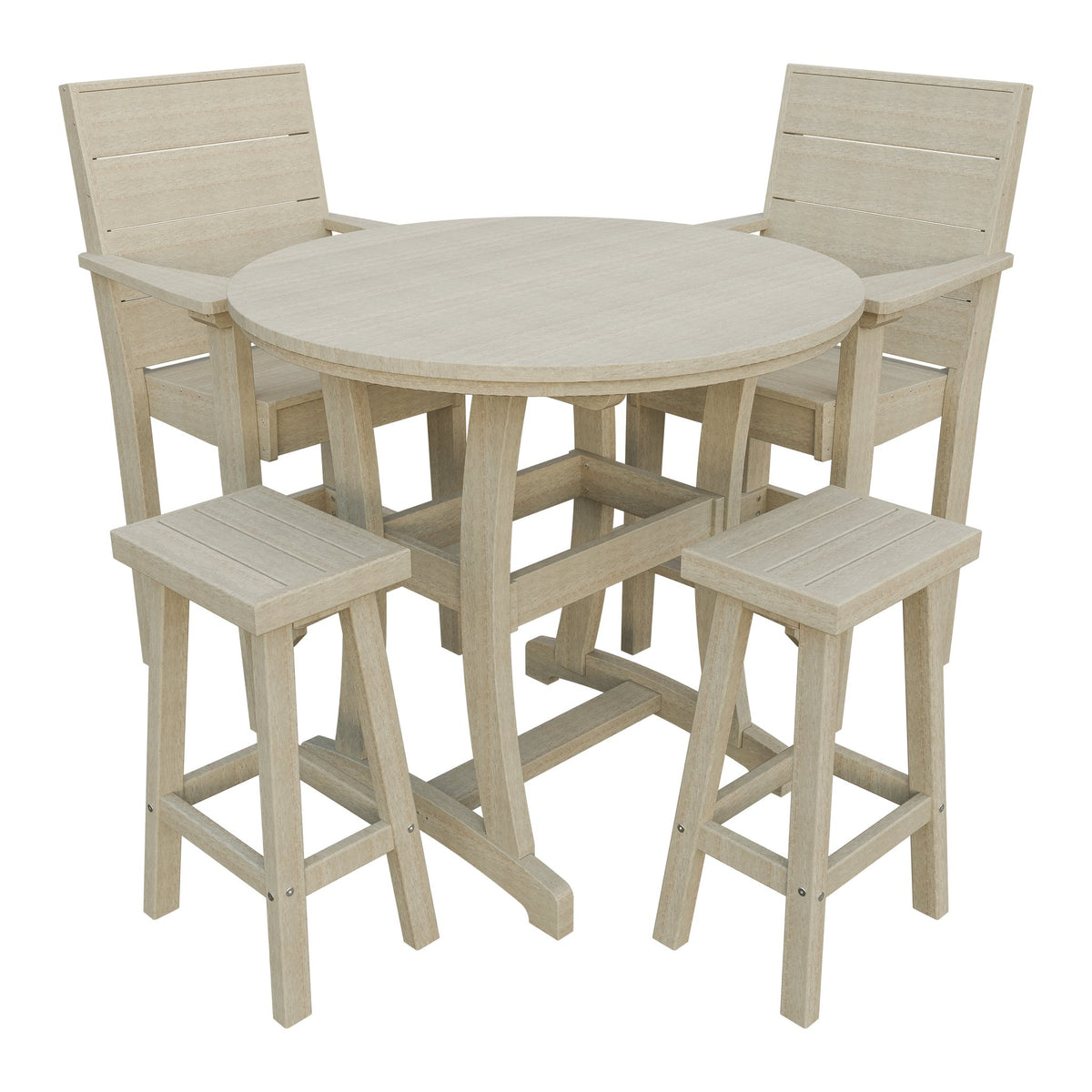 Amish Coastal Modern 5pc Patio Bar Set: Table, 2 Bar Chairs & 2 Barstools in Birchwood