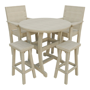 Amish Coastal Modern 5pc Patio Bar Set: Table, 2 Bar Chairs & 2 Barstools in Birchwood