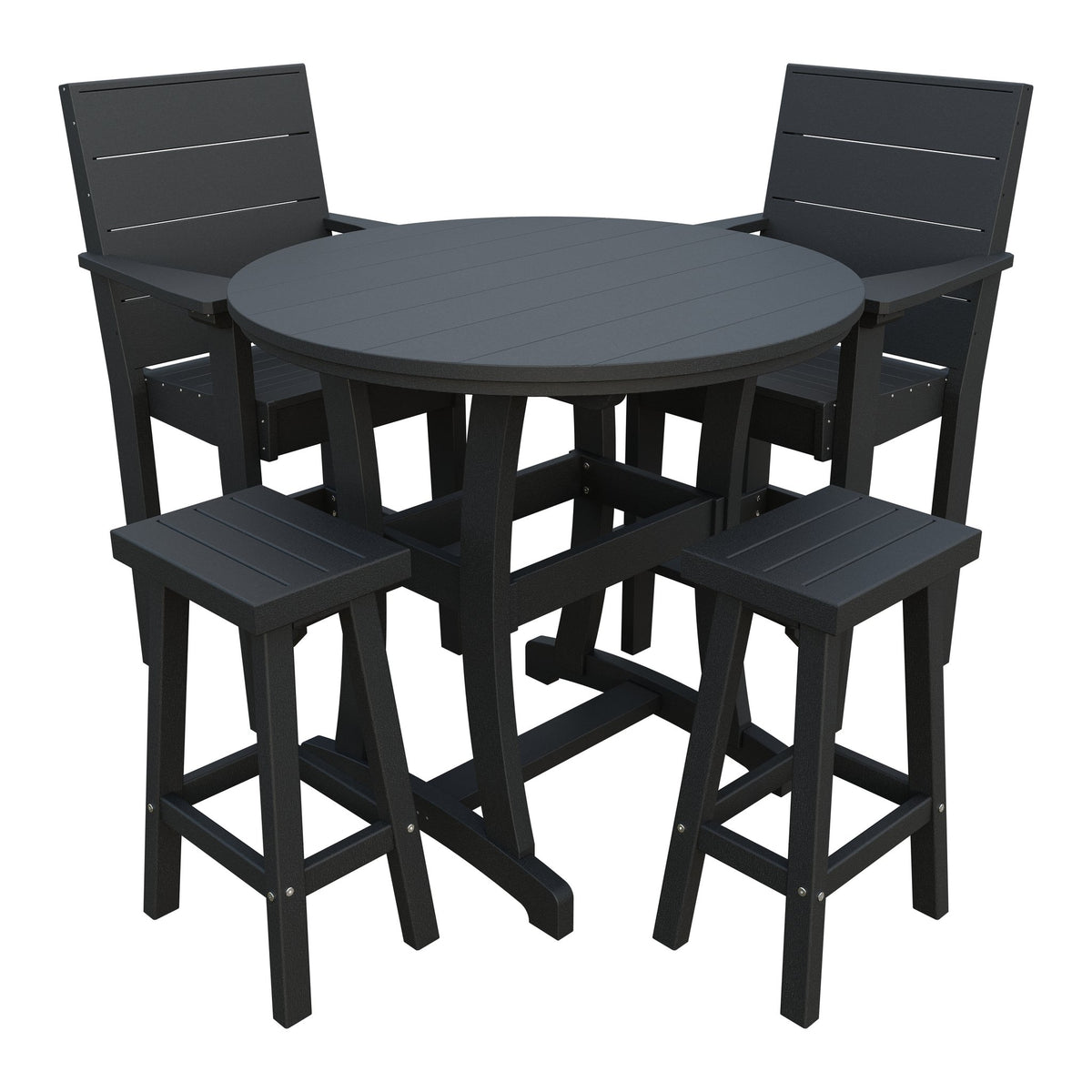 Amish Coastal Modern 5pc Patio Bar Set: Table, 2 Bar Chairs & 2 Barstools in Black
