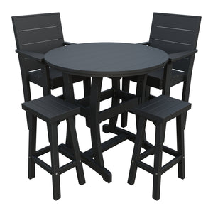 Amish Coastal Modern 5pc Patio Bar Set: Table, 2 Bar Chairs & 2 Barstools in Black