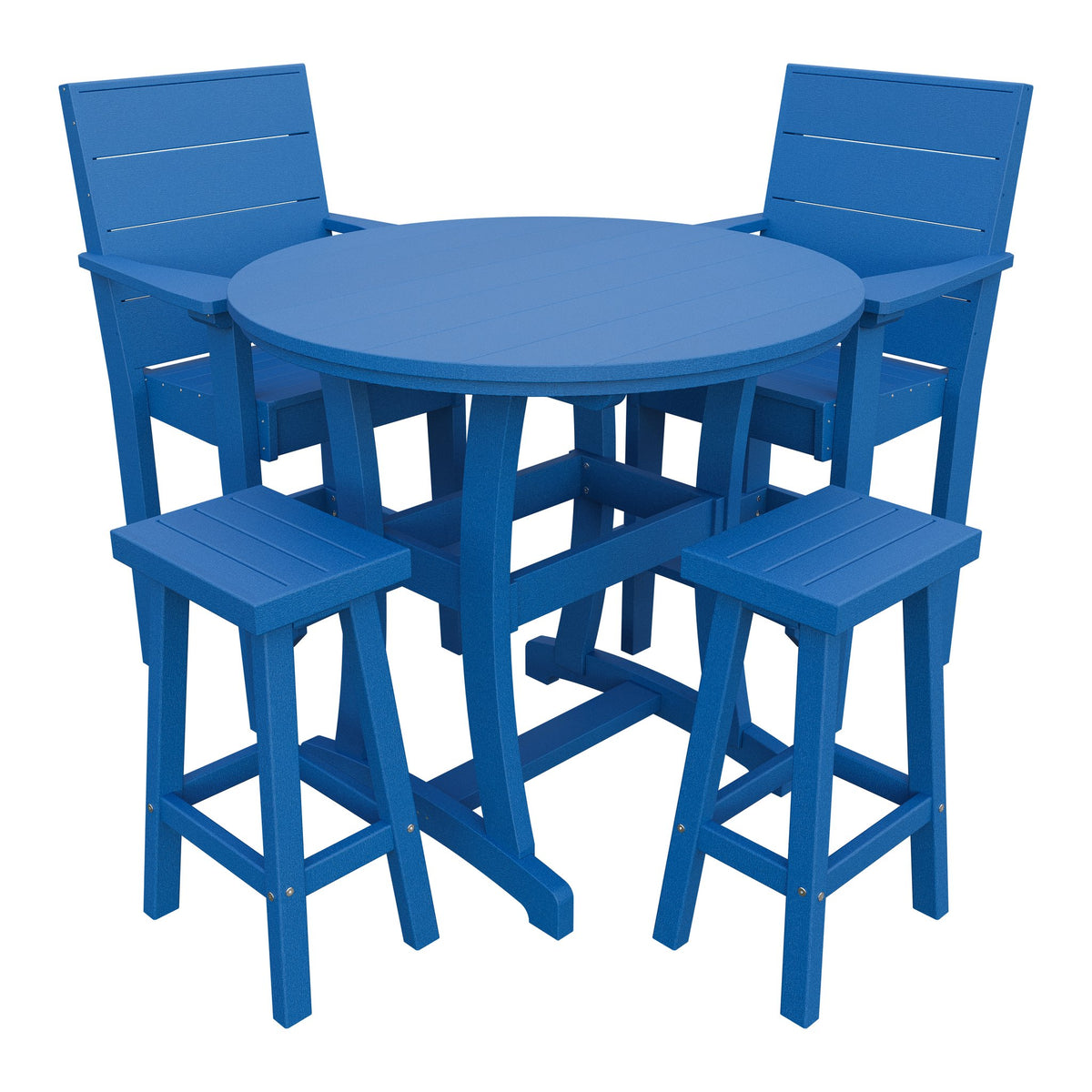 Amish Coastal Modern 5pc Patio Bar Set: Table, 2 Bar Chairs & 2 Barstools in Blue