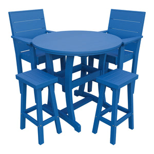 Amish Coastal Modern 5pc Patio Bar Set: Table, 2 Bar Chairs & 2 Barstools in Blue