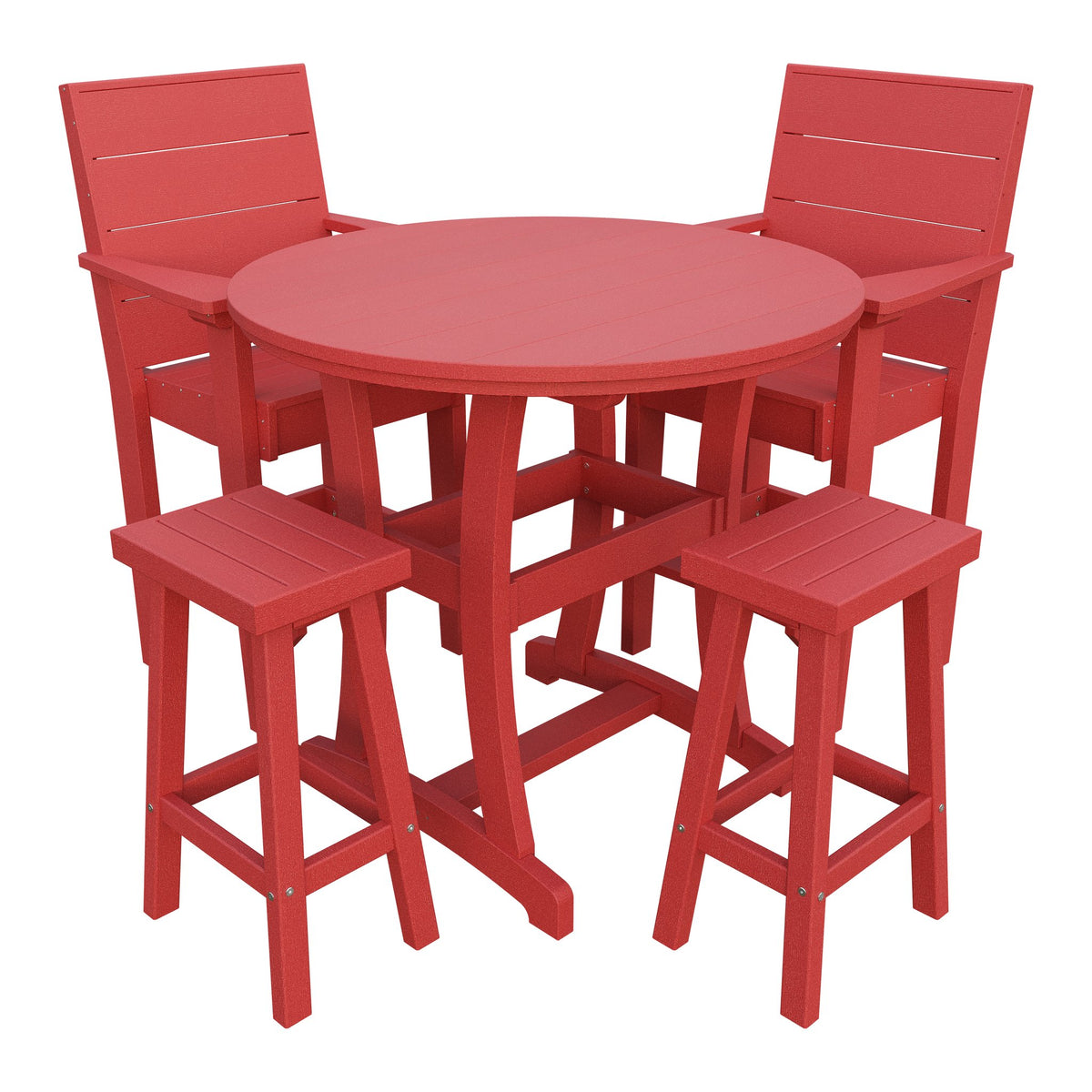 Amish Coastal Modern 5pc Patio Bar Set: Table, 2 Bar Chairs & 2 Barstools in Cardinal Red