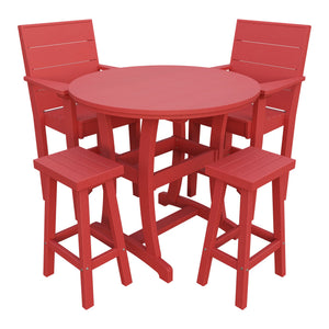 Amish Coastal Modern 5pc Patio Bar Set: Table, 2 Bar Chairs & 2 Barstools in Cardinal Red