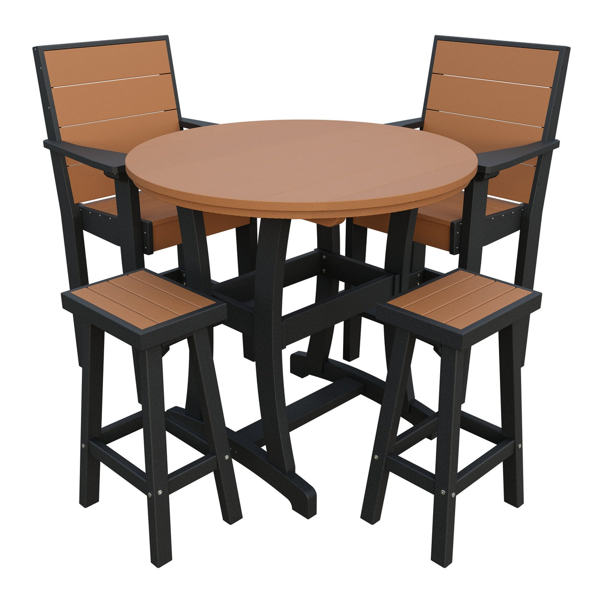 Amish Coastal Modern 5pc Patio Bar Set: Table, 2 Bar Chairs & 2 Barstools in Cedar & Black