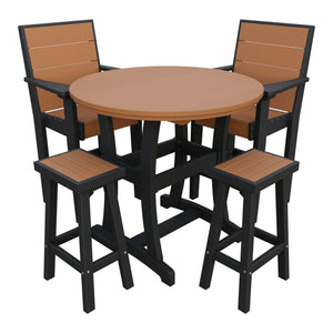 Amish Coastal Modern 5pc Patio Bar Set: Table, 2 Bar Chairs & 2 Barstools in Cedar & Black