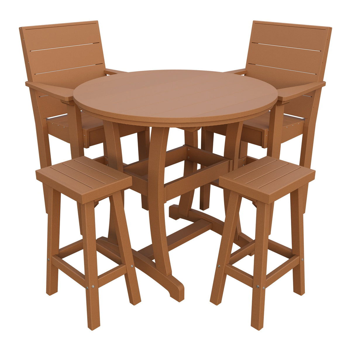 Amish Coastal Modern 5pc Patio Bar Set: Table, 2 Bar Chairs & 2 Barstools in Cedar