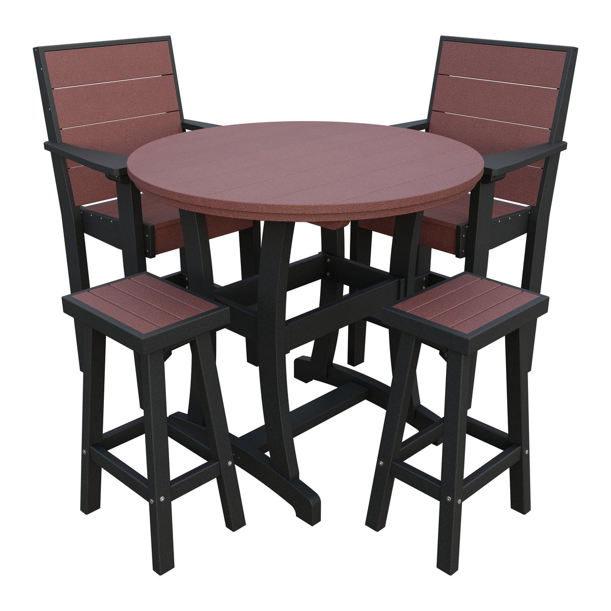 Amish Coastal Modern 5pc Patio Bar Set: Table, 2 Bar Chairs & 2 Barstools in Cherrywood & Black