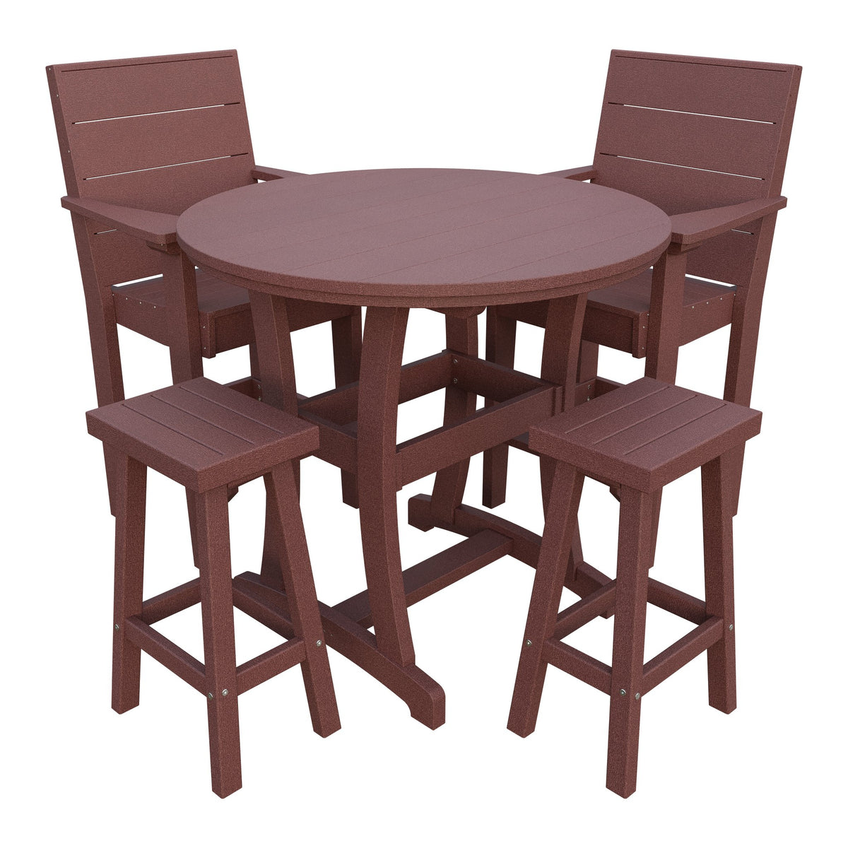 Amish Coastal Modern 5pc Patio Bar Set: Table, 2 Bar Chairs & 2 Barstools in Cherrywood