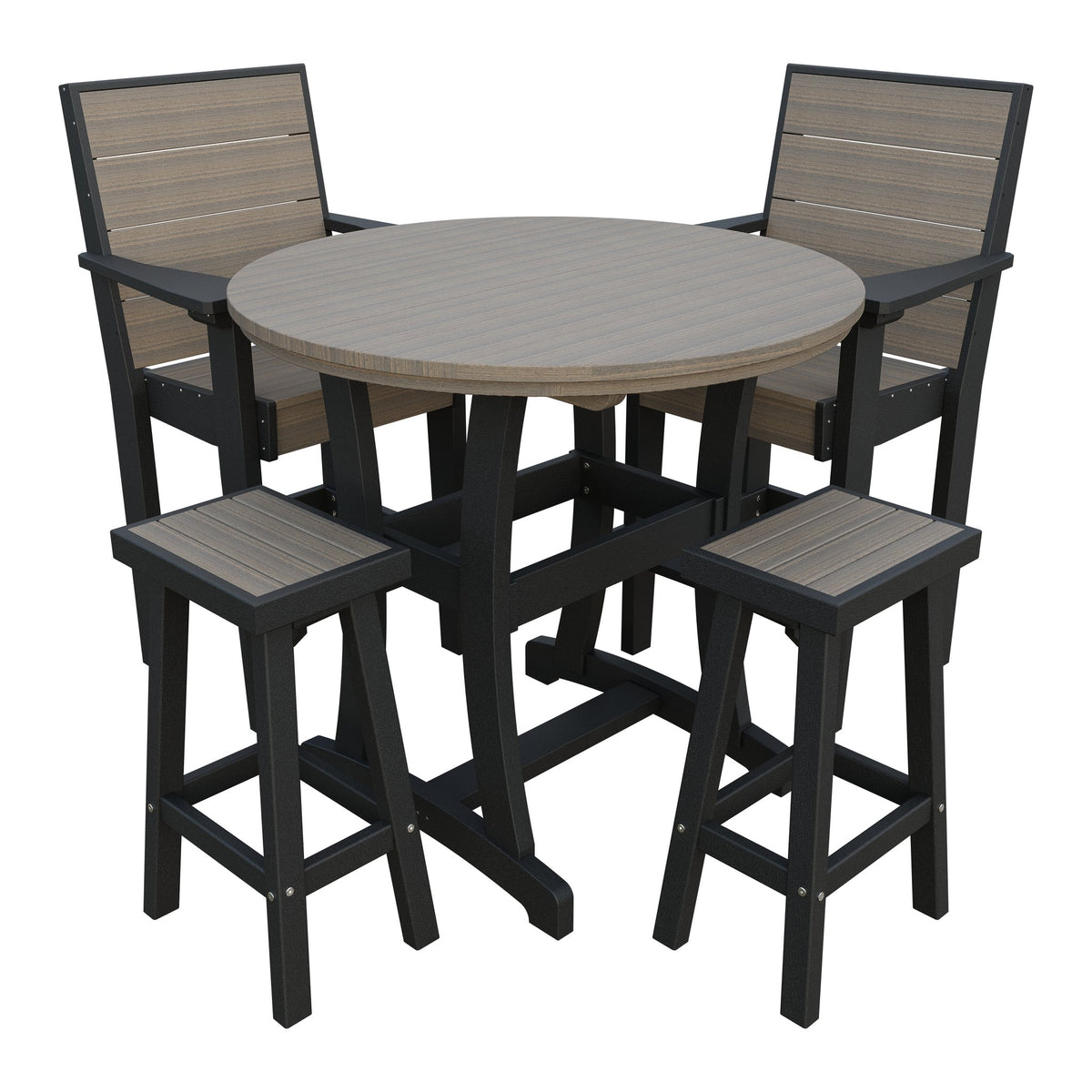 Amish Coastal Modern 5pc Patio Bar Set: Table, 2 Bar Chairs & 2 Barstools in Coastal Gray & Black