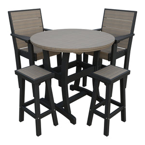 Amish Coastal Modern 5pc Patio Bar Set: Table, 2 Bar Chairs & 2 Barstools in Coastal Gray & Black