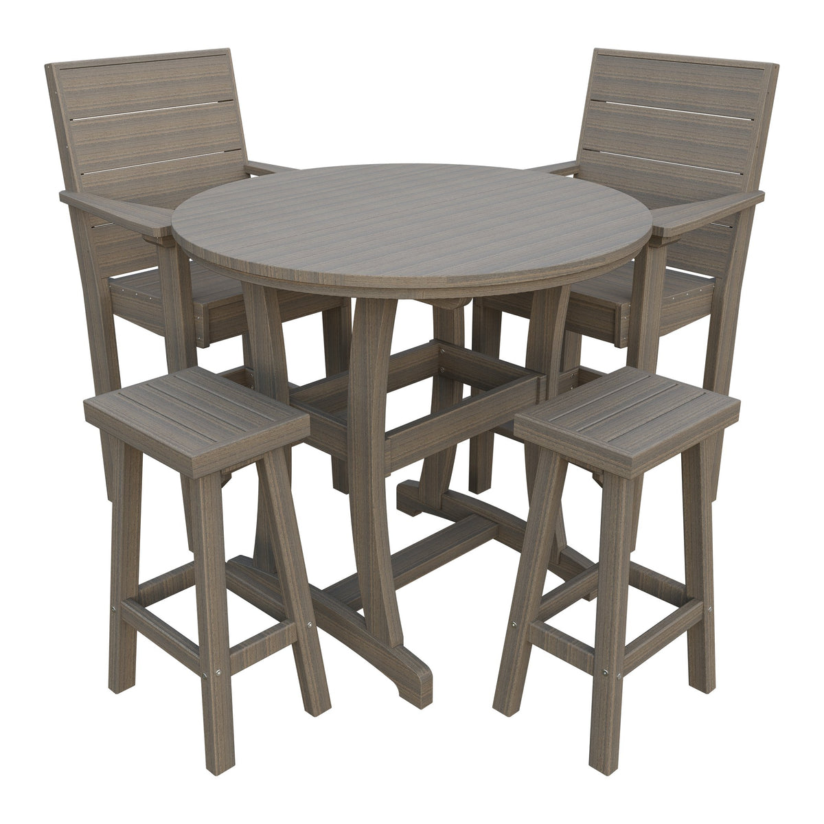 Amish Coastal Modern 5pc Patio Bar Set: Table, 2 Bar Chairs & 2 Barstools in Coastal Gray