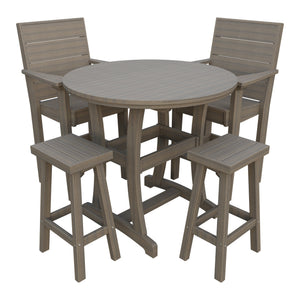 Amish Coastal Modern 5pc Patio Bar Set: Table, 2 Bar Chairs & 2 Barstools in Coastal Gray