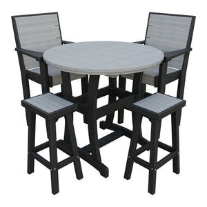 Amish Coastal Modern 5pc Patio Bar Set: Table, 2 Bar Chairs & 2 Barstools in Driftwood Gray & Black