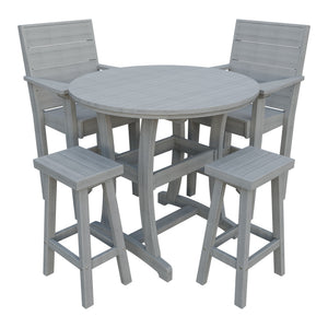 Amish Coastal Modern 5pc Patio Bar Set: Table, 2 Bar Chairs & 2 Barstools in Driftwood Gray