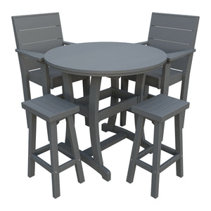 Amish Coastal Modern 5pc Patio Bar Set: Table, 2 Bar Chairs & 2 Barstools in Gray