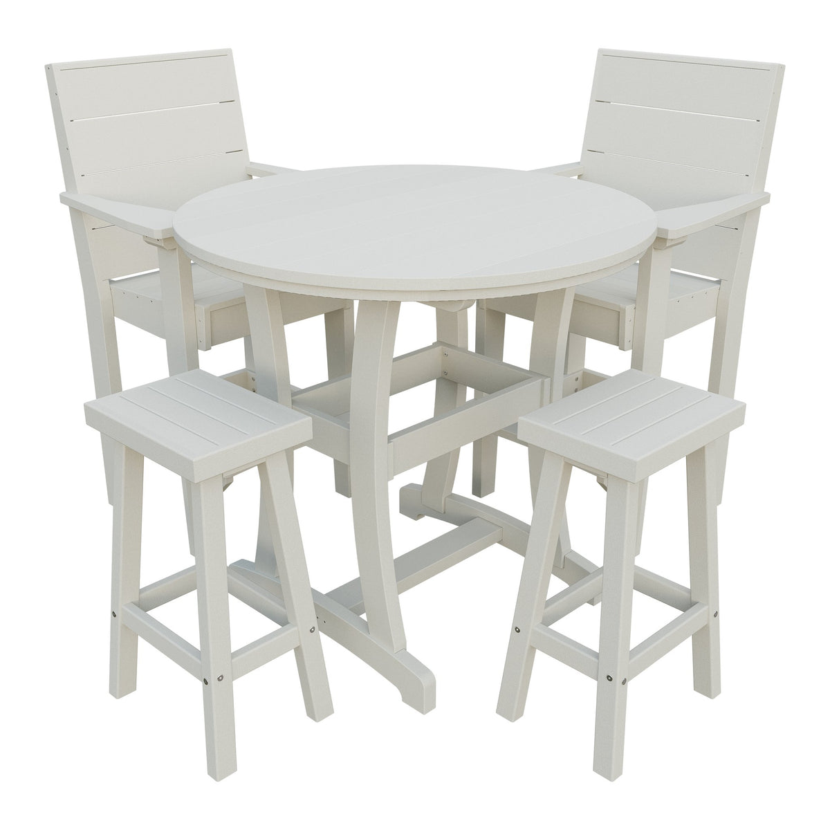 Amish Coastal Modern 5pc Patio Bar Set: Table, 2 Bar Chairs & 2 Barstools in Ivory