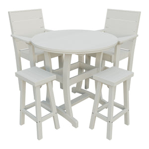 Amish Coastal Modern 5pc Patio Bar Set: Table, 2 Bar Chairs & 2 Barstools in Ivory
