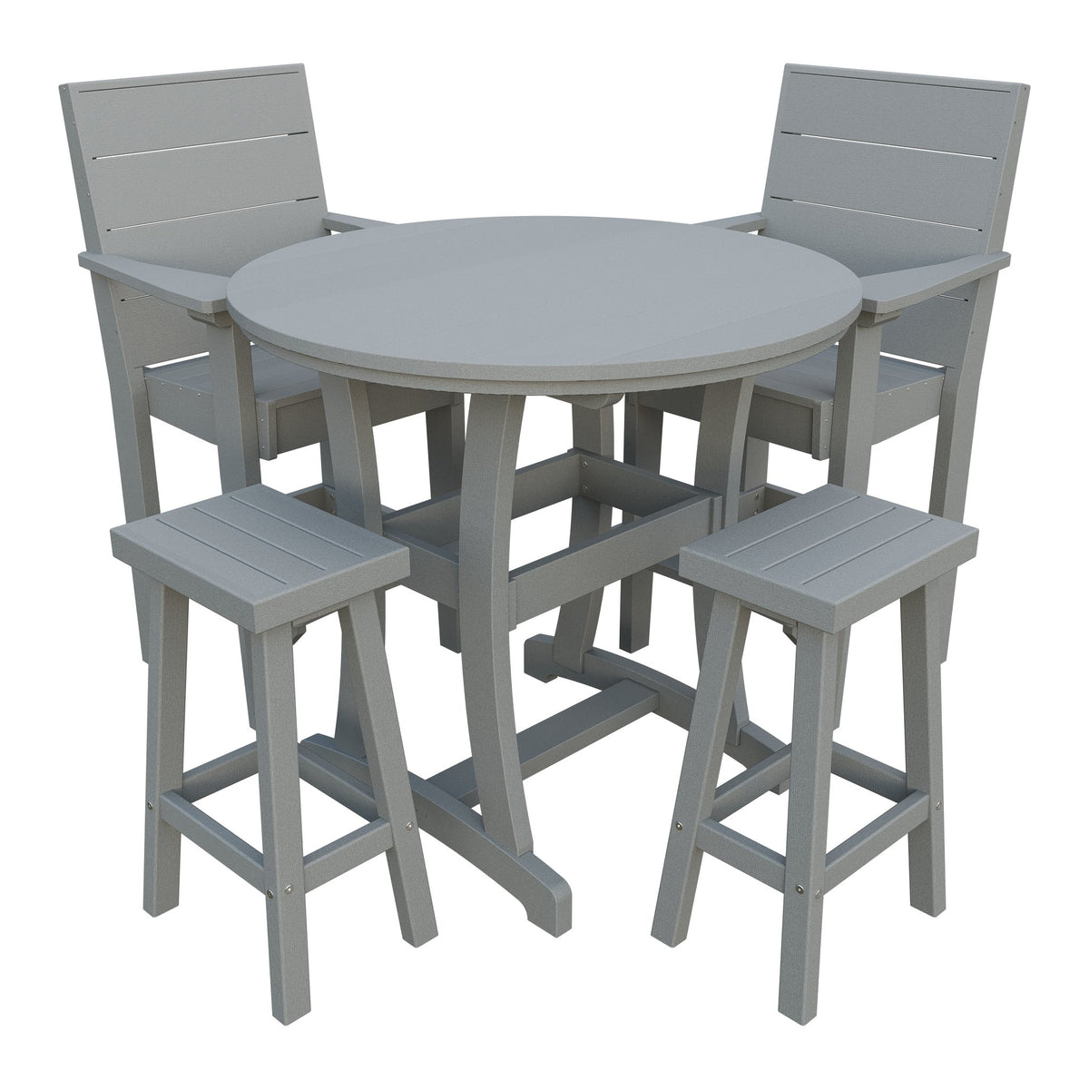 Amish Coastal Modern 5pc Patio Bar Set: Table, 2 Bar Chairs & 2 Barstools in Light Gray
