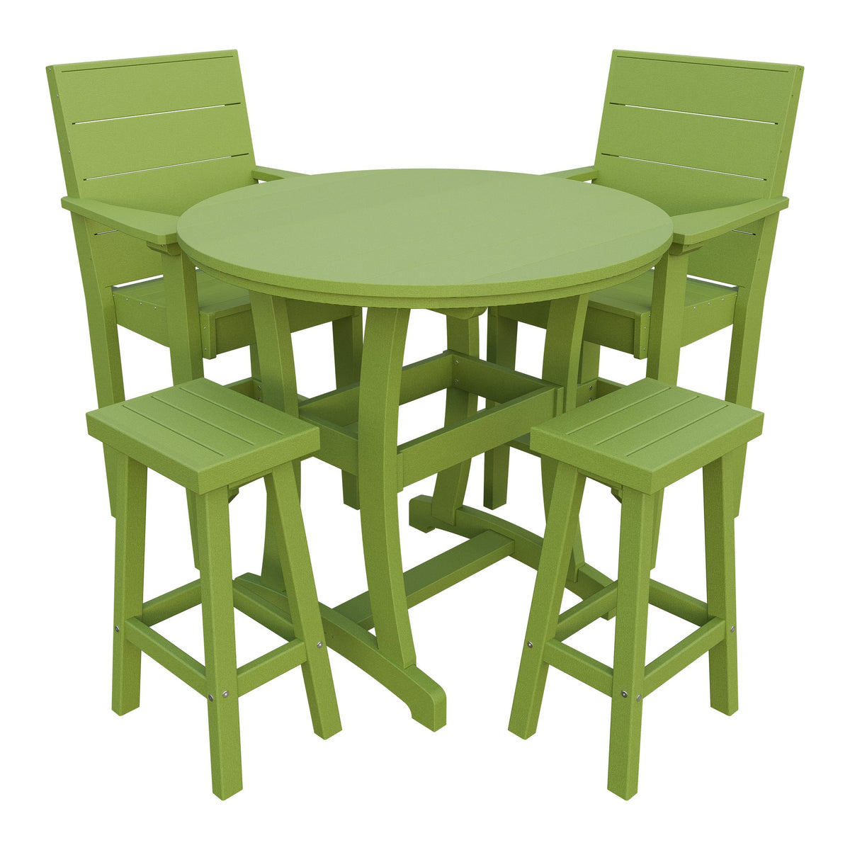 Amish Coastal Modern 5pc Patio Bar Set: Table, 2 Bar Chairs & 2 Barstools in Tropical Lime Green
