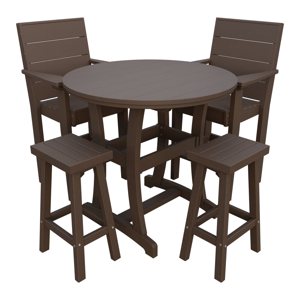 Amish Coastal Modern 5pc Patio Bar Set: Table, 2 Bar Chairs & 2 Barstools in Milwaukee Brown