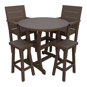 Amish Coastal Modern 5pc Patio Bar Set: Table, 2 Bar Chairs & 2 Barstools in Milwaukee Brown