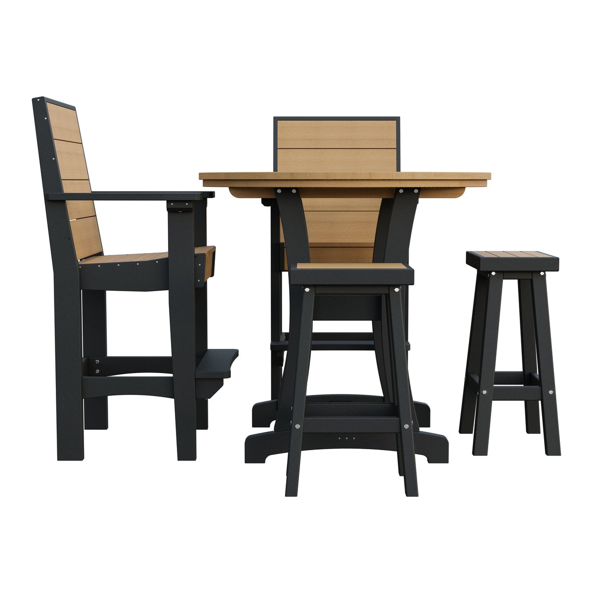 Amish Coastal Modern 5pc Patio Bar Set: Table, 2 Bar Chairs & 2 Barstools