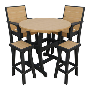 Amish Coastal Modern 5pc Patio Bar Set: Table, 2 Bar Chairs & 2 Barstools in Natural Teak & Black