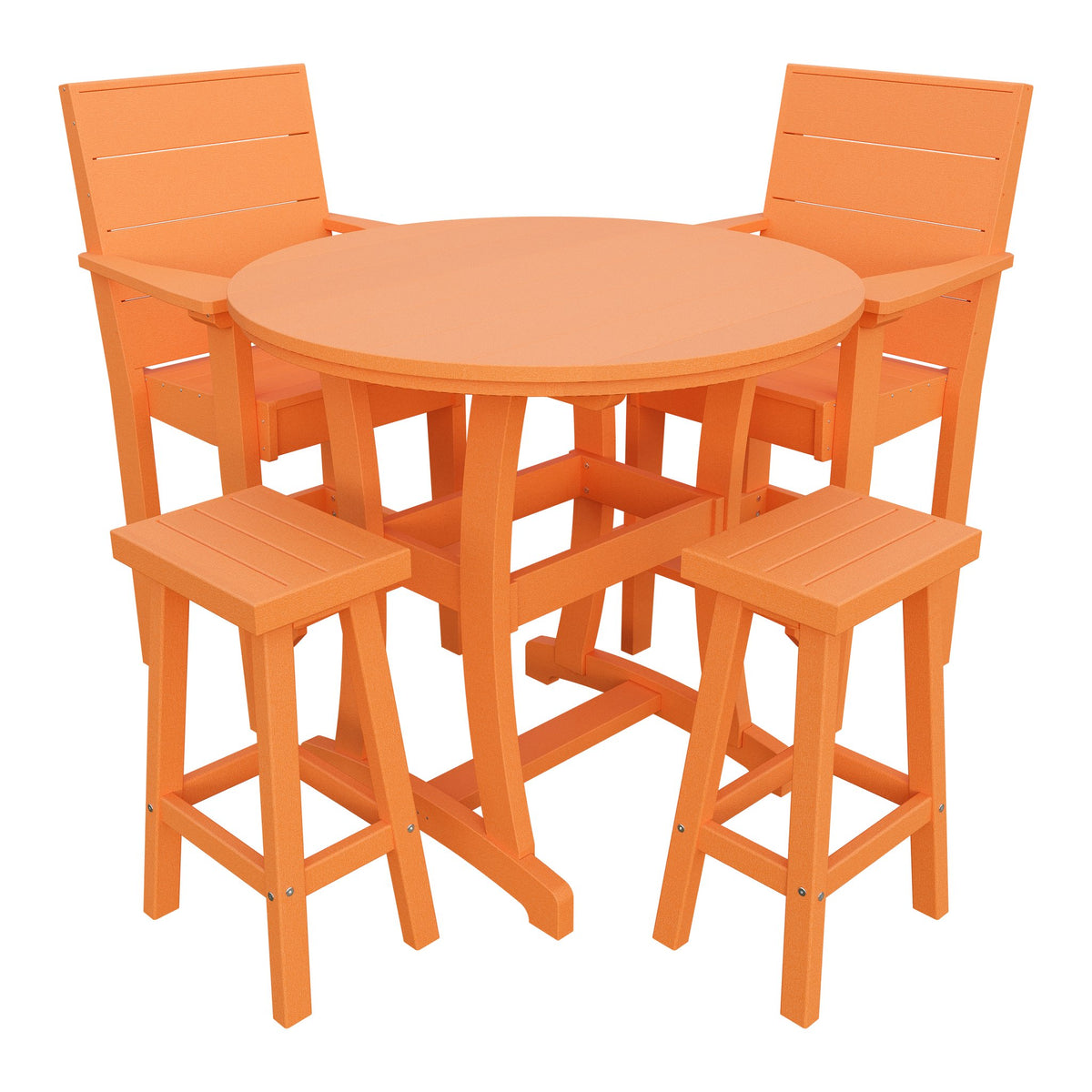 Amish Coastal Modern 5pc Patio Bar Set: Table, 2 Bar Chairs & 2 Barstools in Bright Orange