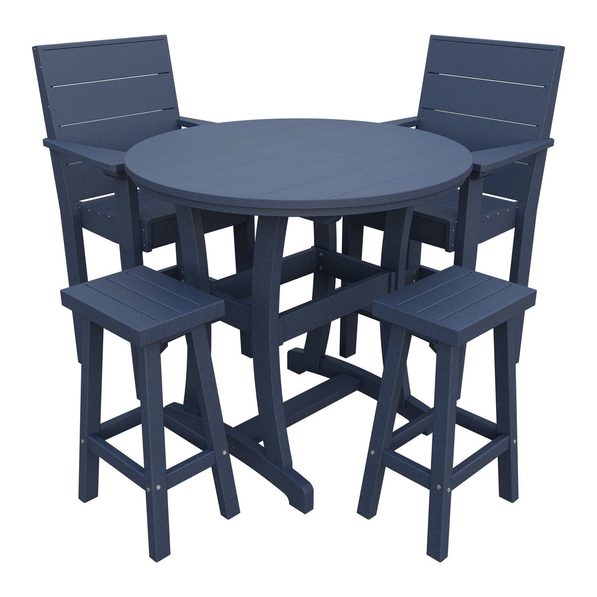 Amish Coastal Modern 5pc Patio Bar Set: Table, 2 Bar Chairs & 2 Barstools in Patriot Blue
